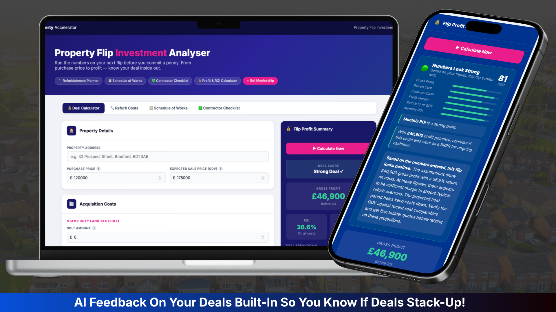 AI Deal Verdict scoring a property deal with risk analysis and recommendations